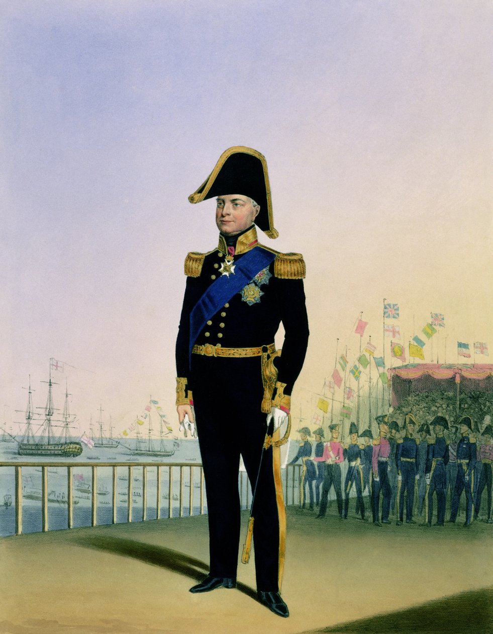 Portrett av kong Vilhelm IV (1765-1837) plate 14 fra 'Costume of the Royal Navy and Marines', gravert av kunstnerne, ca. 1830-37 av L. and Eschauzier, St. Mansion