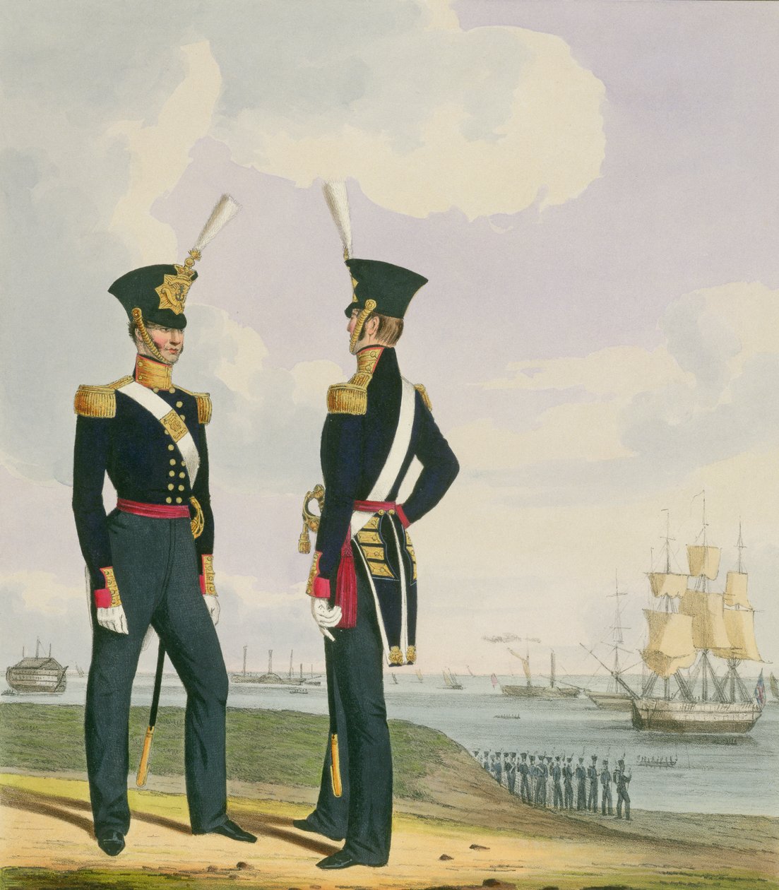 Kirurger, plate 6 fra 'Costume of the Royal Navy and Marines', gravert av kunstnerne, ca. 1830-37 av L. and Eschauzier, St. Mansion