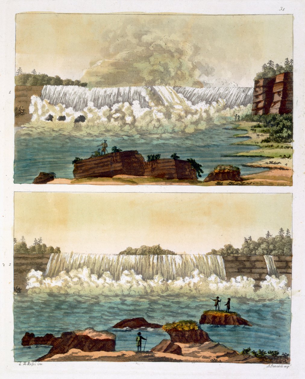 Niagara Falls, 1818 (fargegravering) av L.A. Rossi