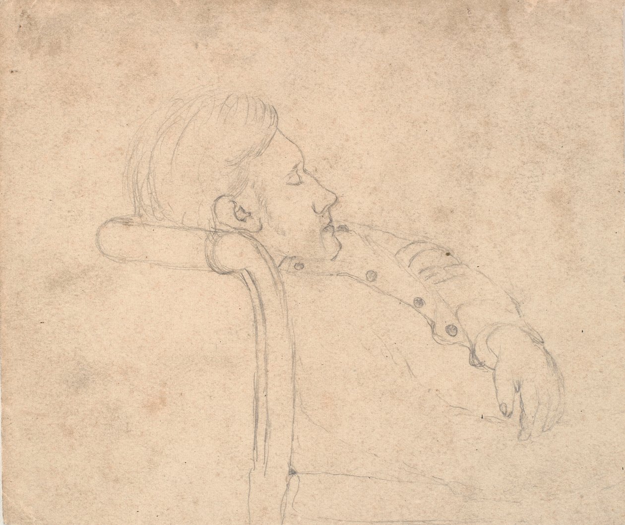 Sovende mann på en sofa. Halvfigur av Laurits Andersen Ring
