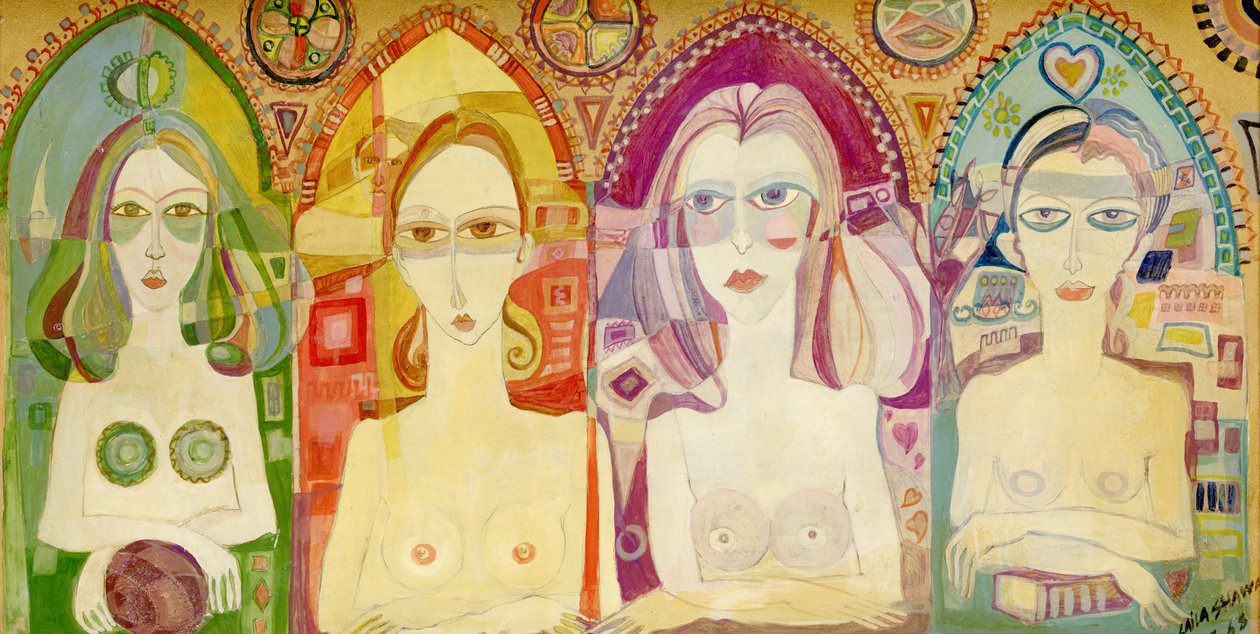Ikon, 1970 (trykkoljer om bord) av Laila Shawa