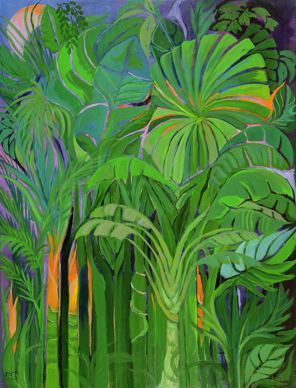 Rain Forest, Malaysia, 1990 (akryl på lerret) av Laila Shawa