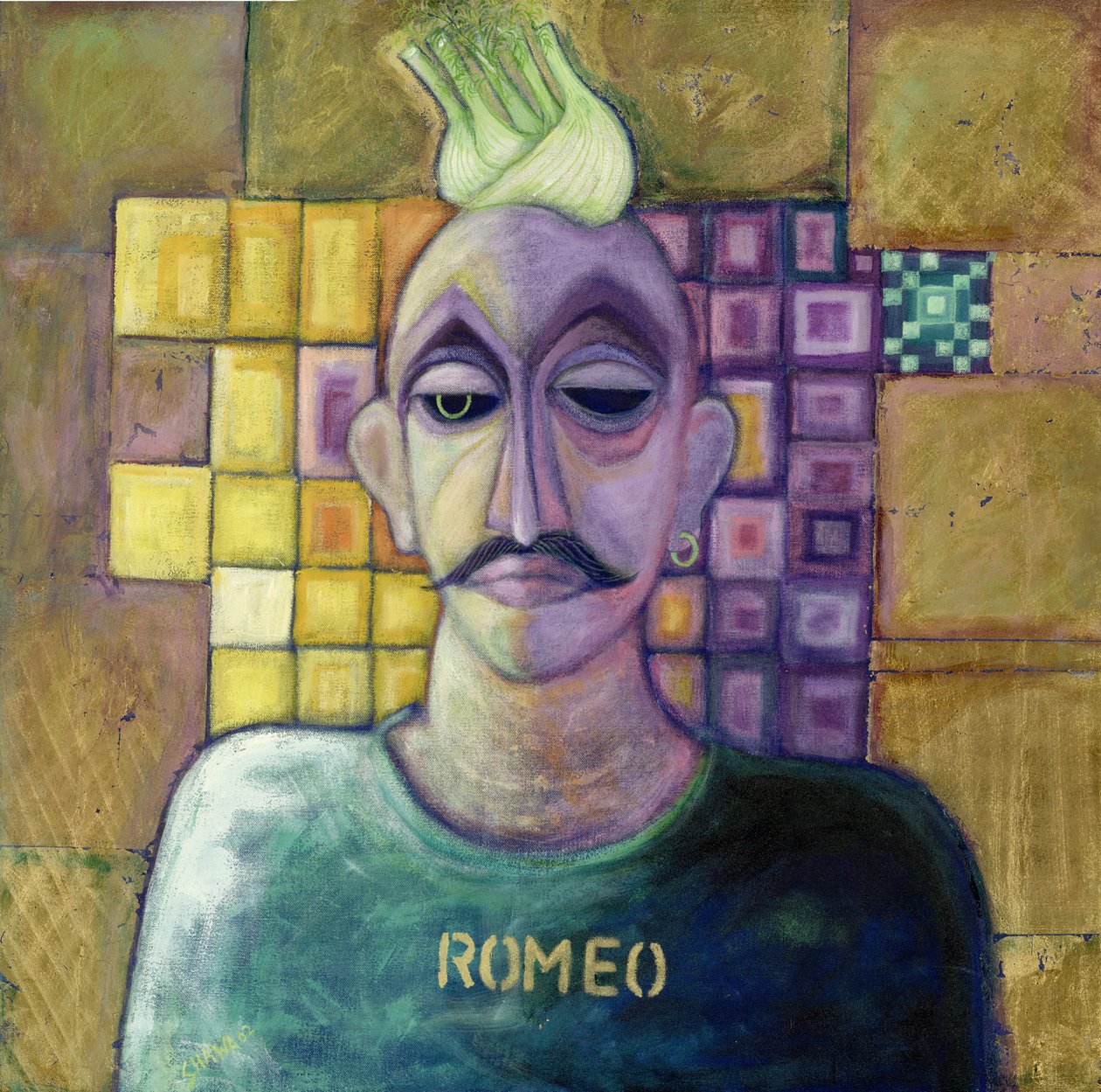 Romeo, 1970 (akryl og metallblad på lerret) av Laila Shawa