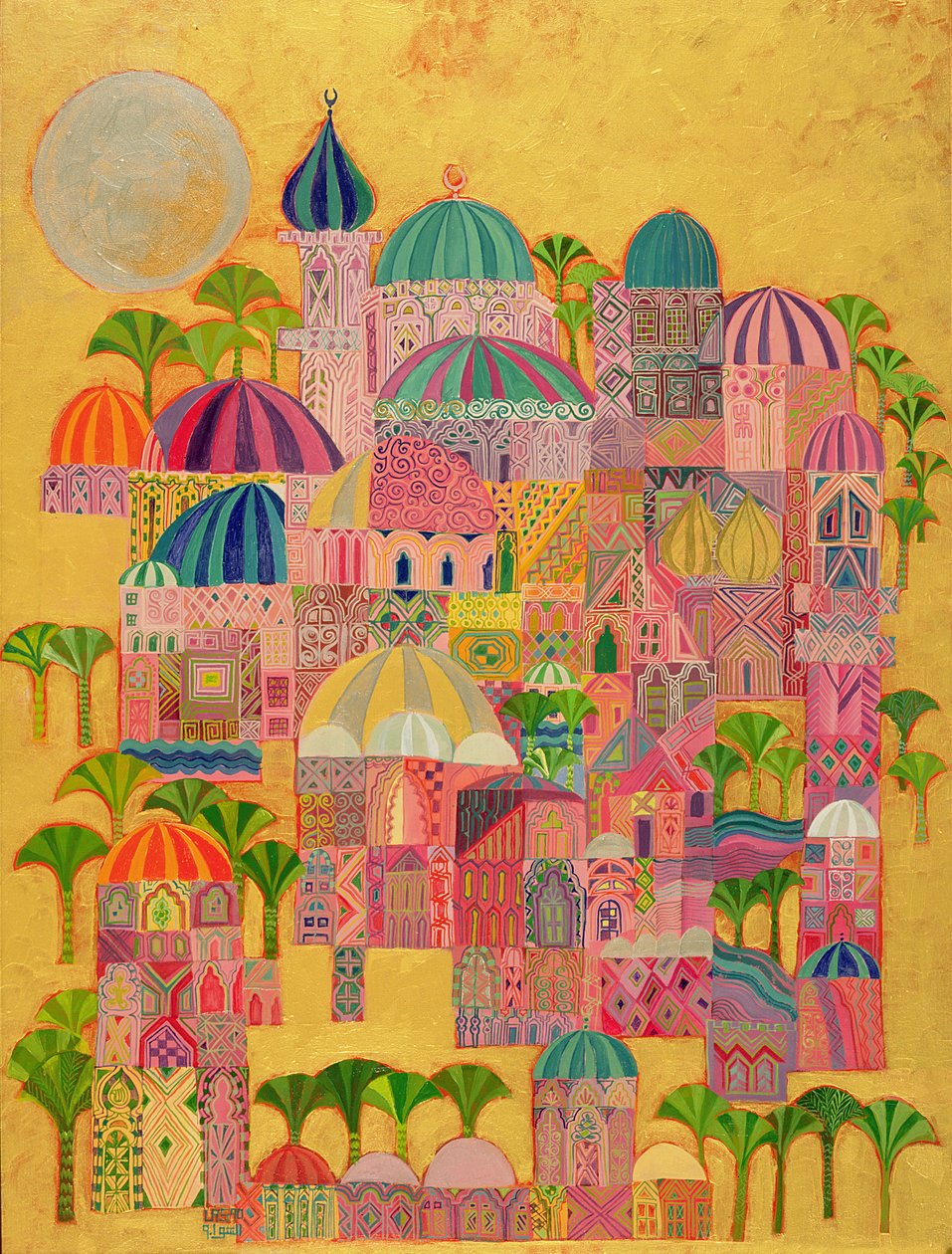 The Golden City, 1993-94 (akryl på lerret) av Laila Shawa