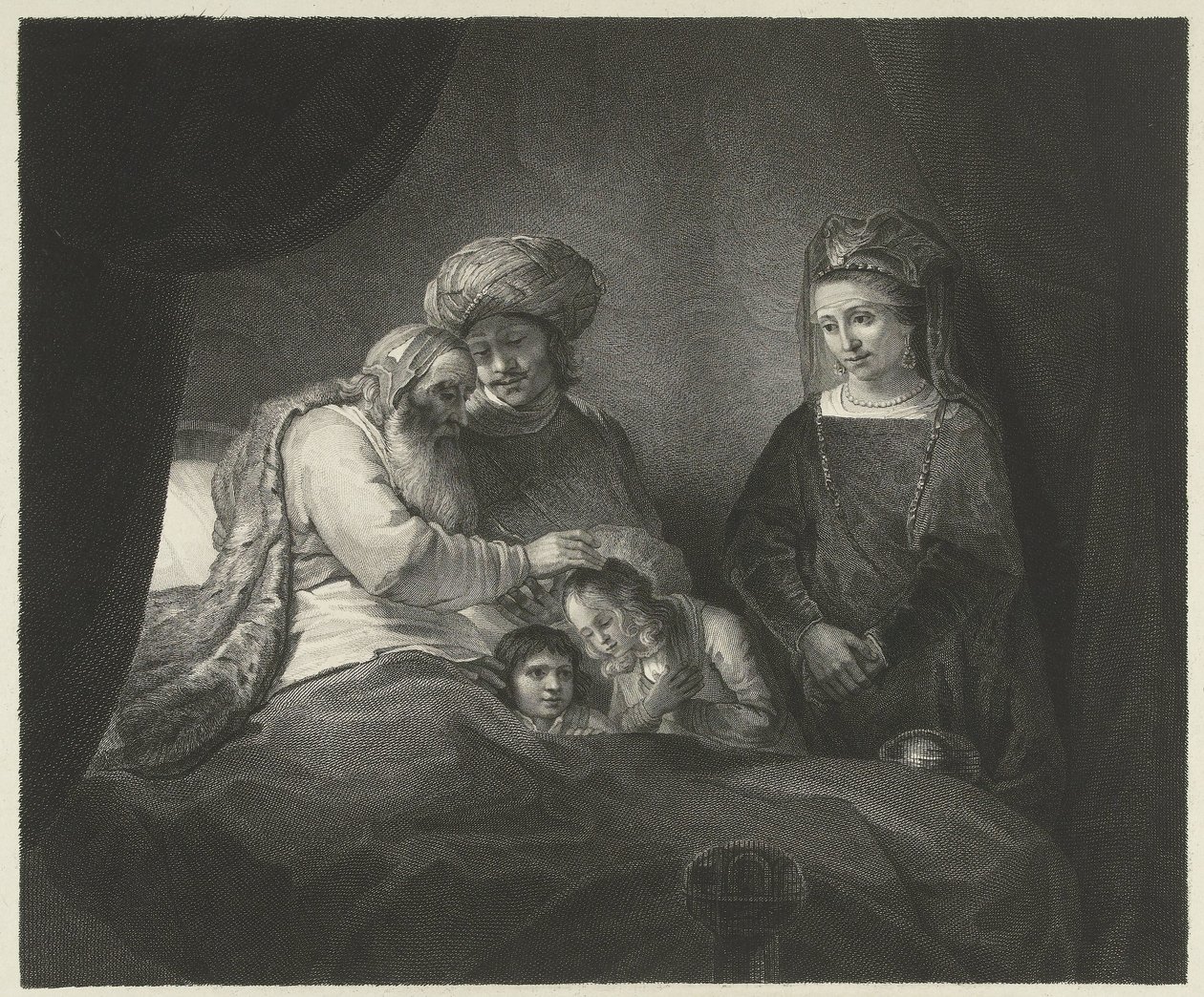 Jakob velsigner Efraim og Manasse av Lambertus Antonius Claessens