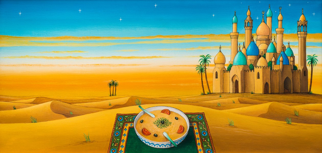 Hummus on the sands, 1992 (akryl) av Larry Smart