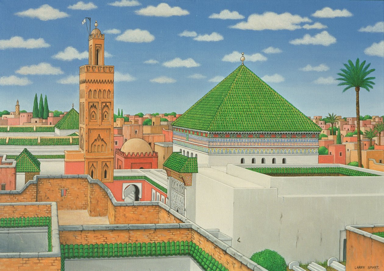 Rooftops, Marrakech, 1998 (akryl på lin) av Larry Smart