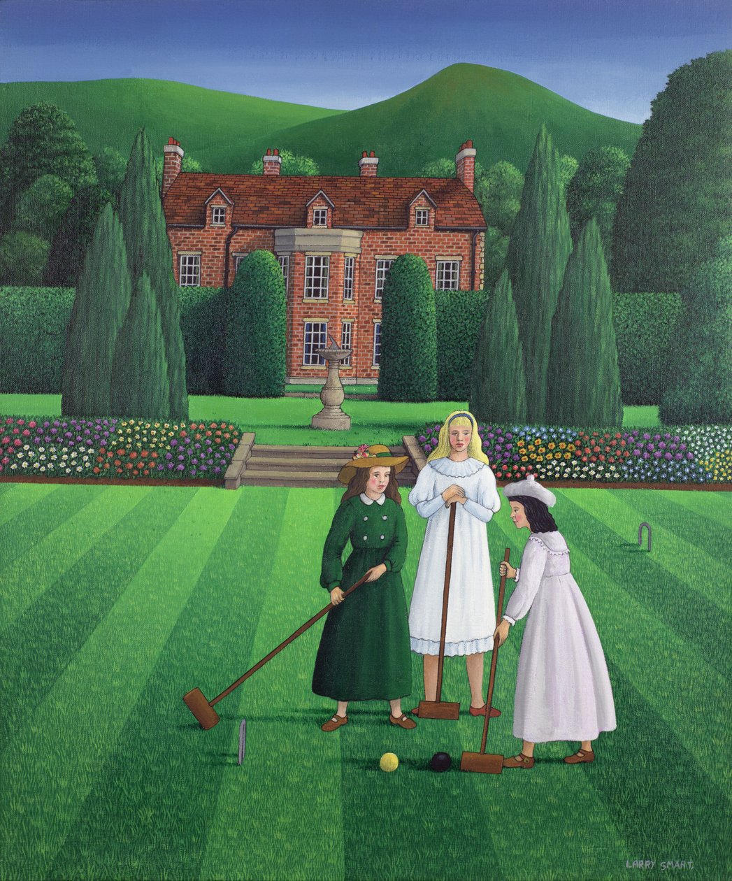 The Croquet Match, 1986 (akryl på lin) av Larry Smart