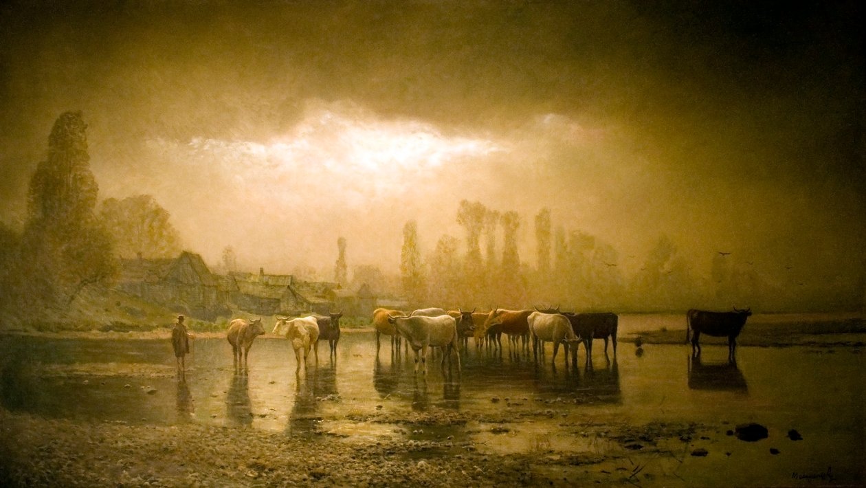 Munkacs videkerol ItatoCountryside at Munkacs Wateringn av Laszlo Mednyanszky