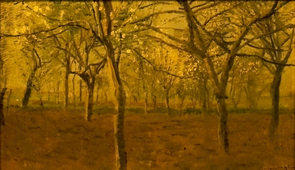 Viragzo almafaknEngelsk: Blossoming_Apple_Treesn av Laszlo Mednyanszky