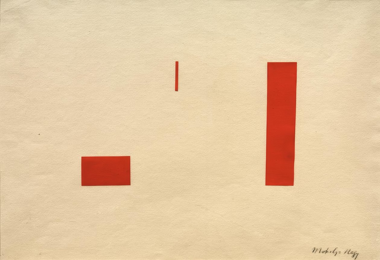 Uten tittel (rød collage / rødt selvklebende bilde) av Laszlo Moholy Nagy