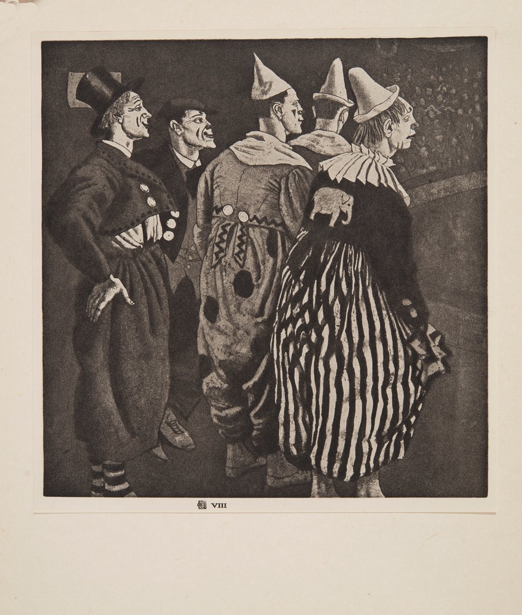 Fem klovner, pub. 1926. av Laura Knight