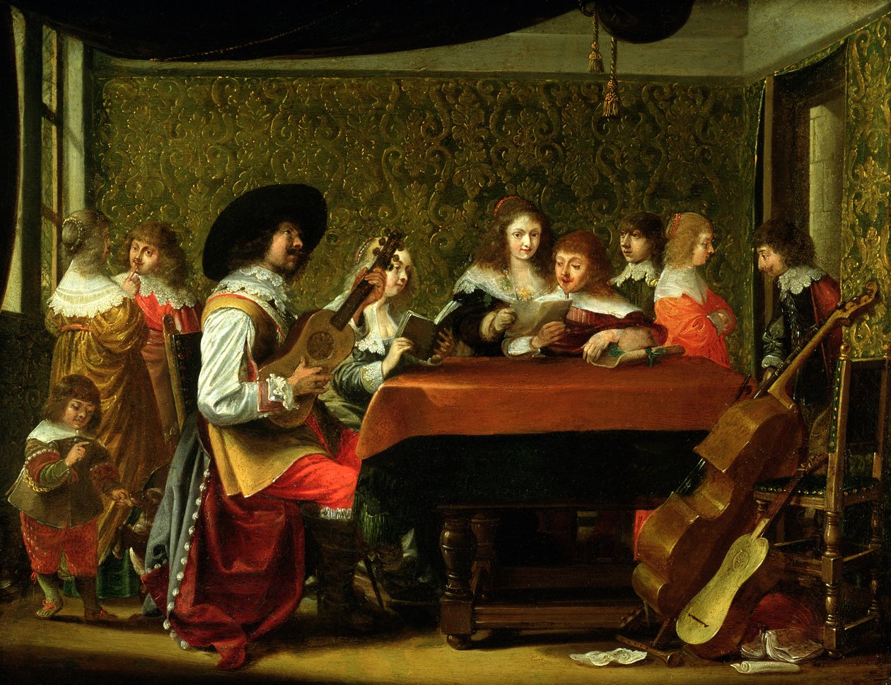 Interiør med musikere og sangere (olje på kobber) av Laurentius de Neter