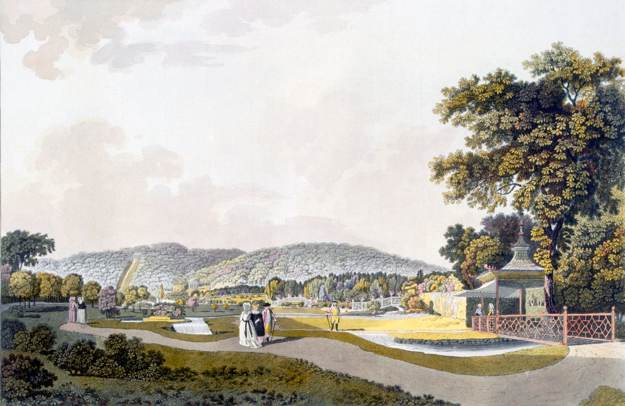 Utsikt over parken ved Neu-Waldeg, Dornbach, Wien, 1792 av Laurenz Janscha