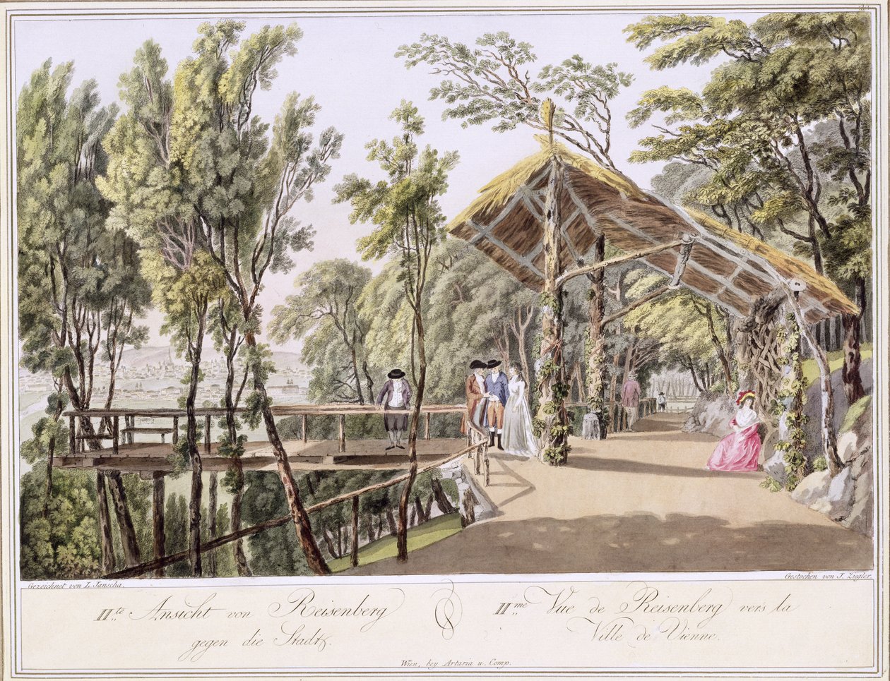 Utsikt over Reisenberg-hagen nær byen Wien, gravert av Johann Ziegler (ca. 1750-c. 1812) av Laurenz Janscha