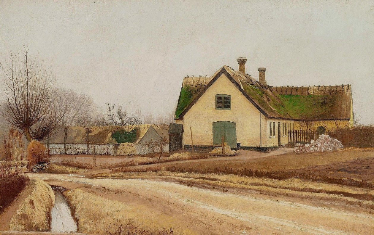 Landlige gater. Motiv fra Baldersbrønde. Grått vær av Laurits Andersen Ring