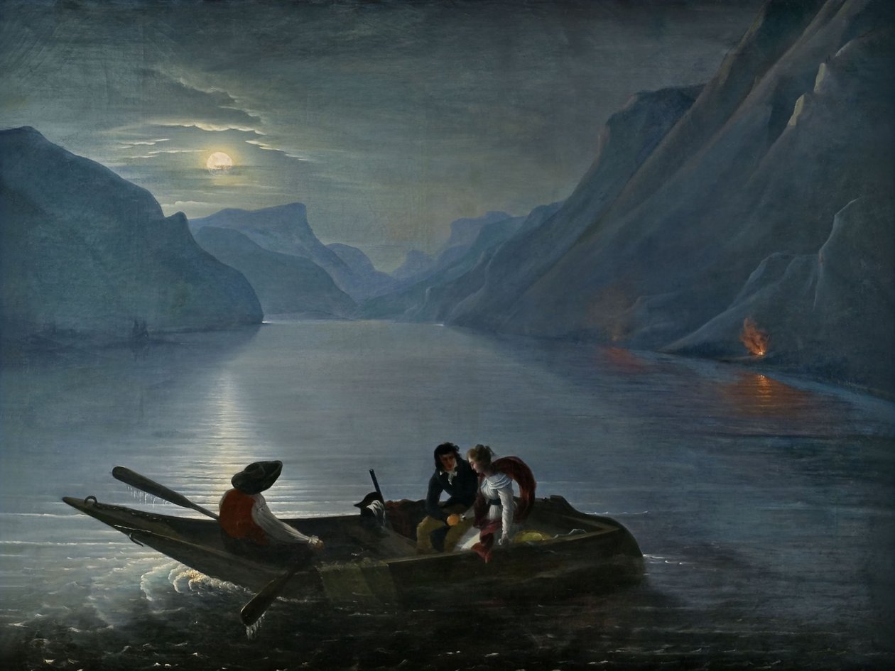 Julie og Saint-Preux ved Genfersjøen, 1824. av Le Prince