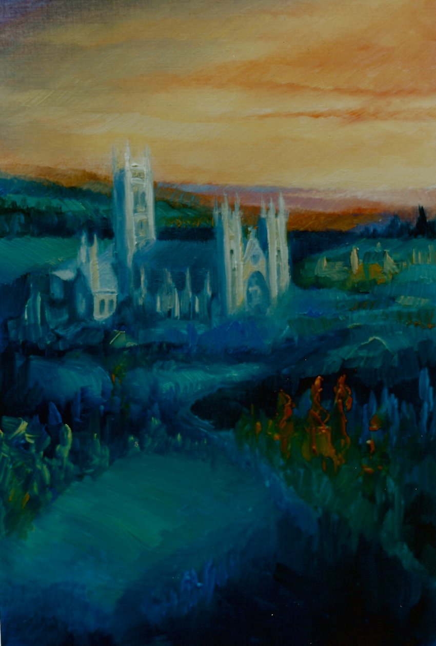 Canterbury Cathedral, 2000 (olje på papir) av Lee Campbell