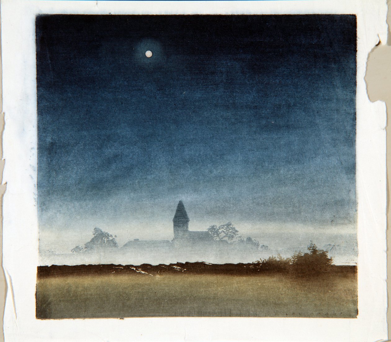 Månebelyst landskap, ca. 1920 (treblokk) av Leo Frank