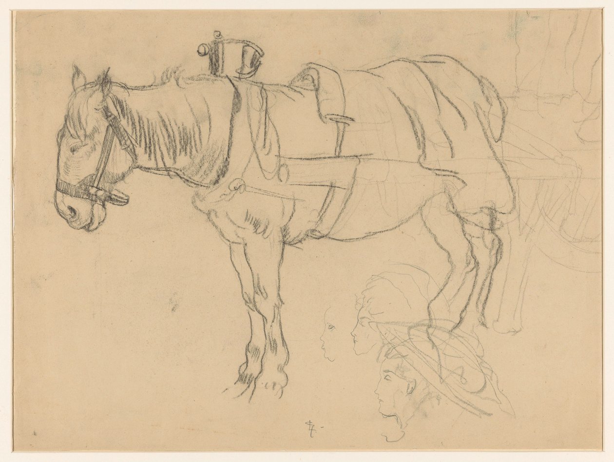 Hestetegning og hodestudier av Leo Gestel (signed by artist)
