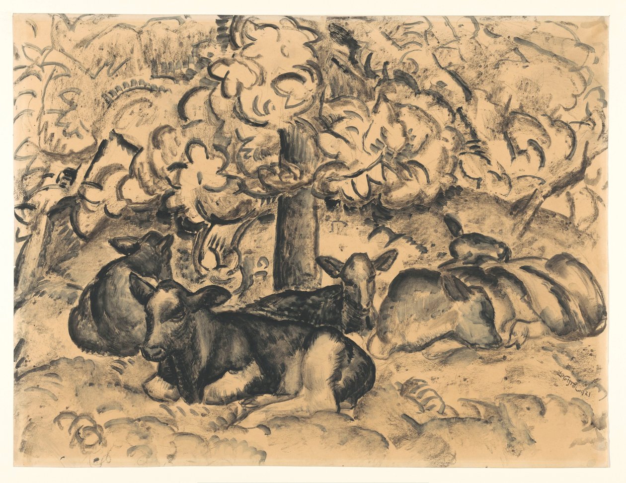 Frukthage med kalver av Leo Gestel (signed by artist)