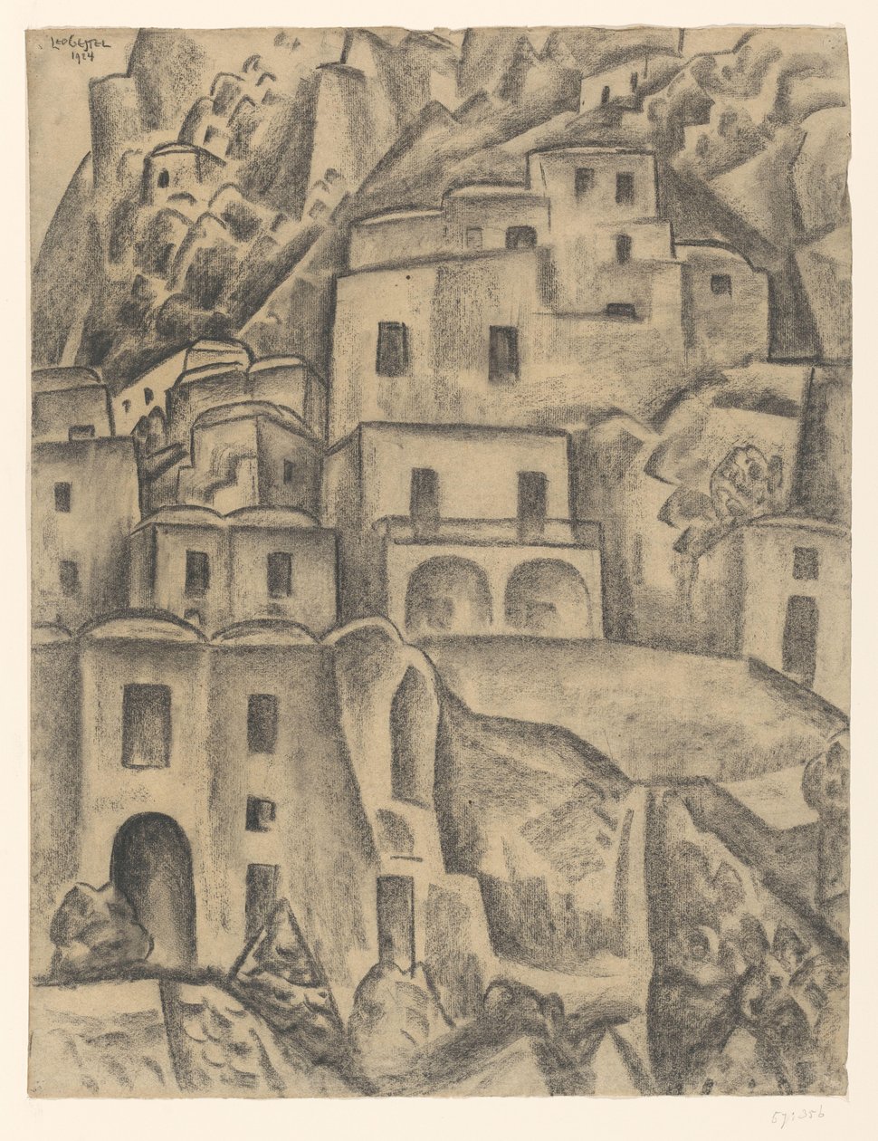 Hus i fjellskråninger av Leo Gestel (signed by artist)