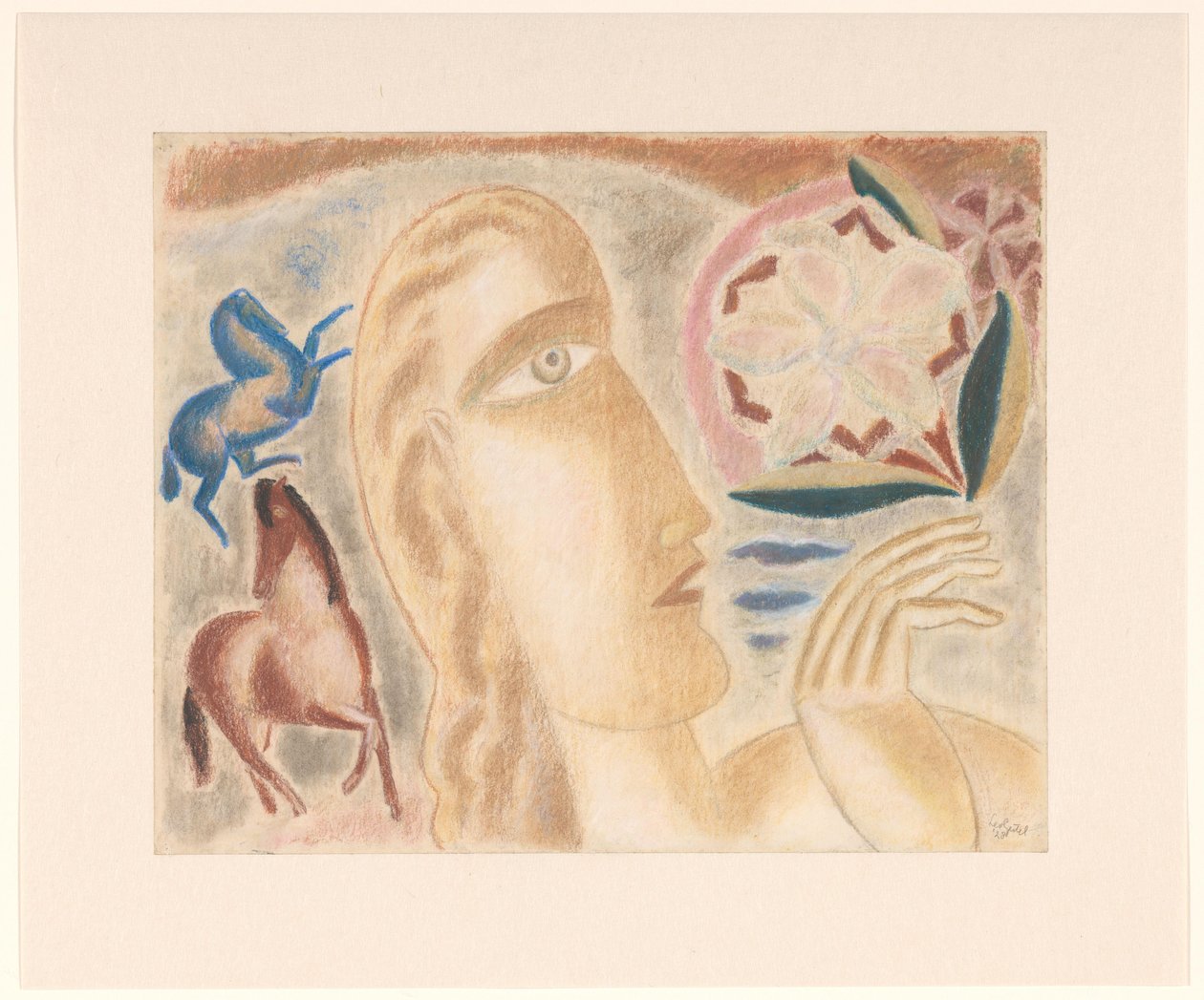 Kvinnehode og to hester av Leo Gestel