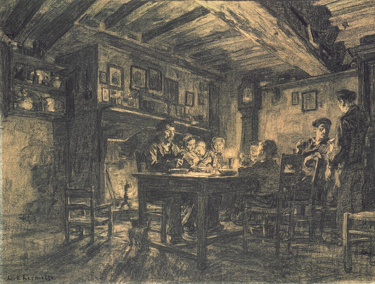 Familiemiddag om kvelden, 1883 (kull på papir) av Leon Augustin Lhermitte