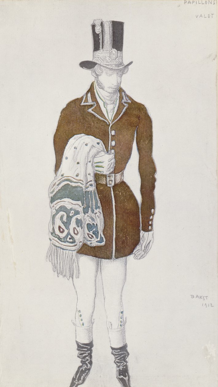 Kostymedesign for en gentleman, fra Les Papillons, 1912 av Leon Bakst