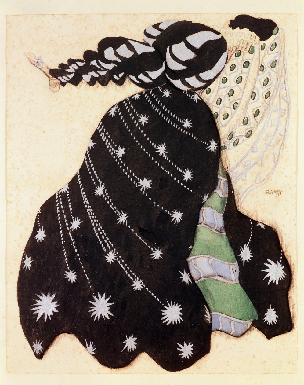 Kostymedesign for balletten 'La Legende de Joseph', 1914 (kull og gouache på papir) av Leon Bakst