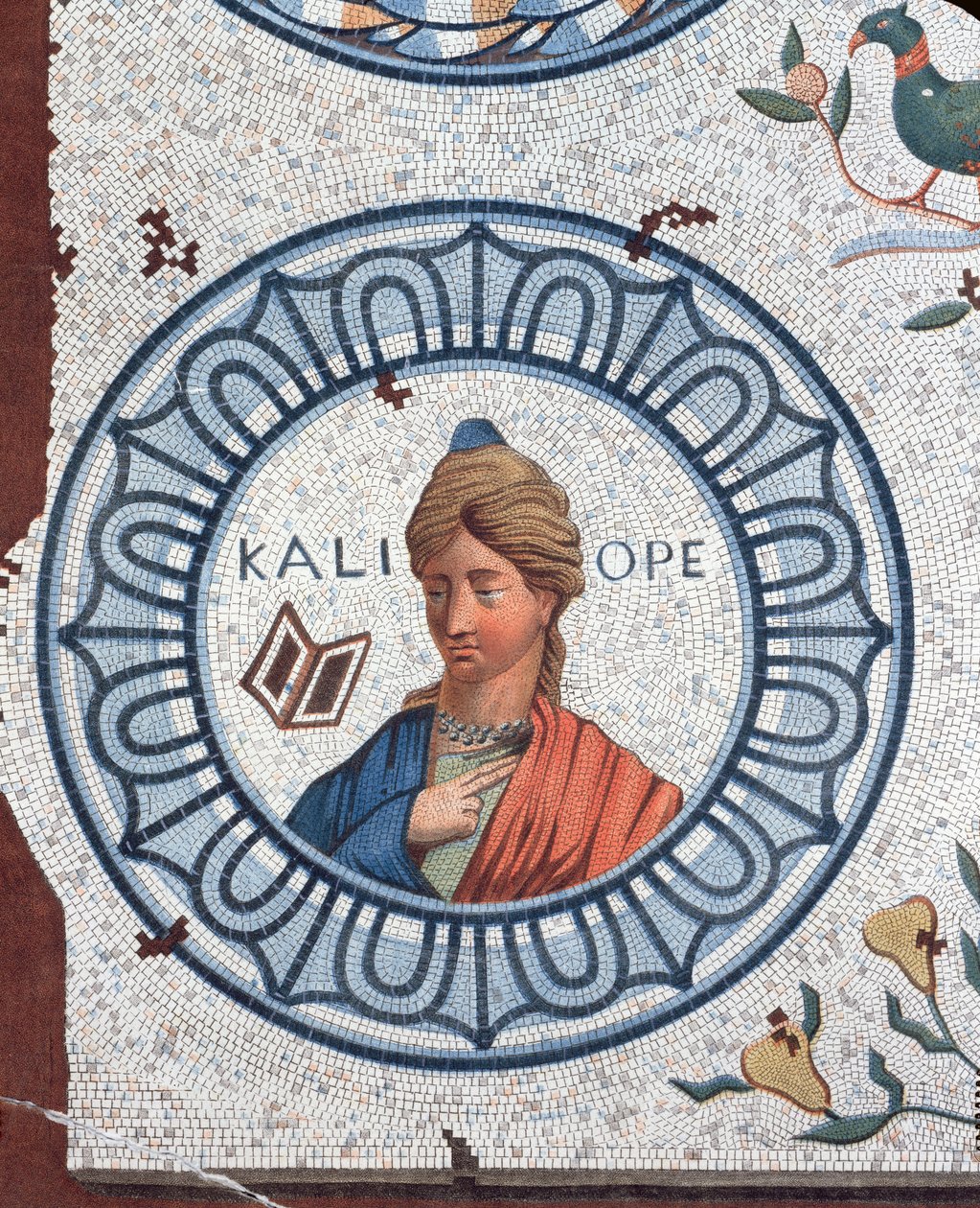 Calliope, Muse of Eloquence og episk poesi (fargegravering) av Leon de Laborde