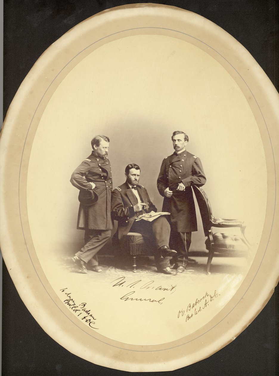 Lt.general Ulysses S. Grant, Bvt. Oberst Adam Budeau og Bvt. Oberst O.E. Babcock. av Leon van Loo