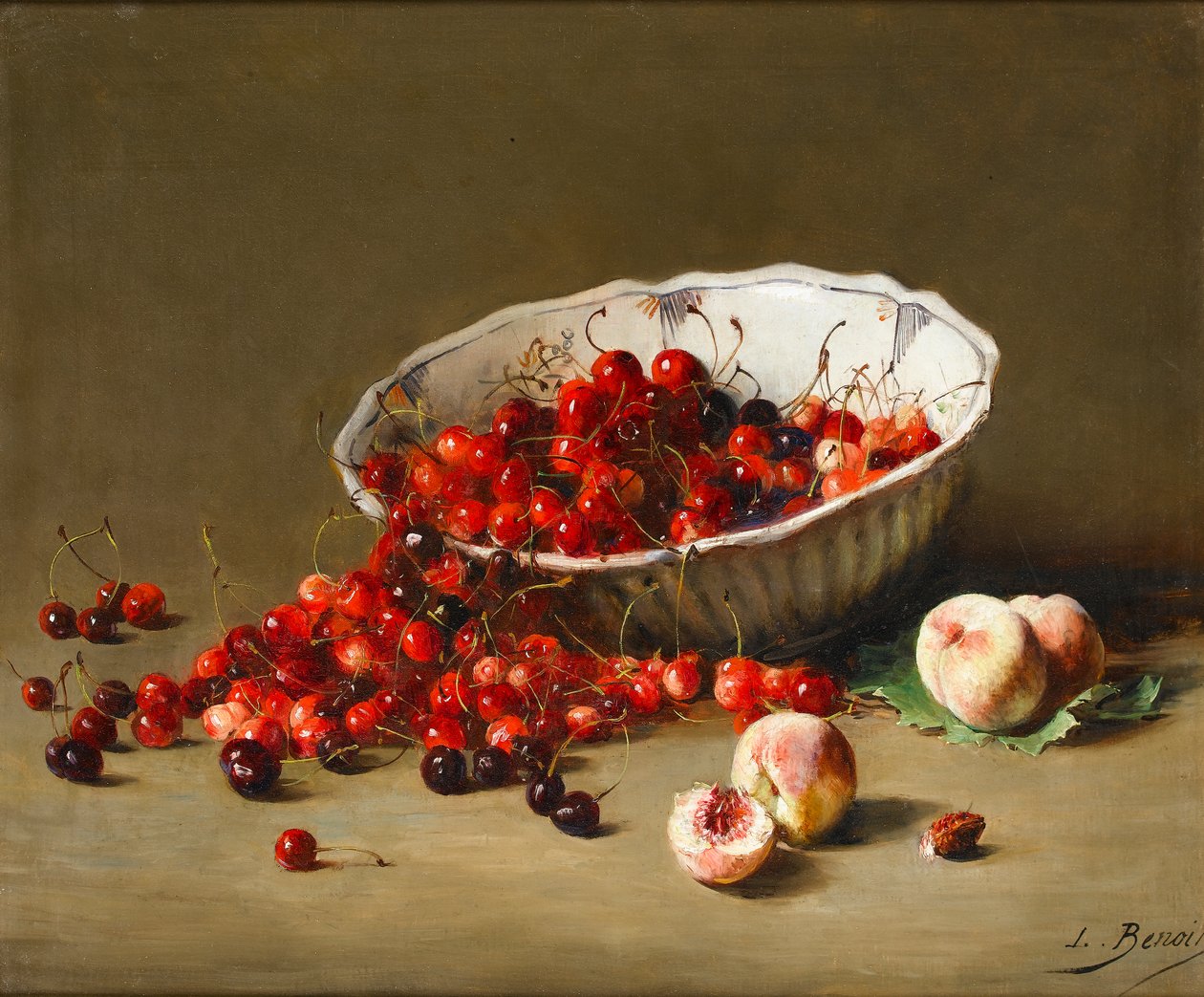 En skål med kirsebær, ca. 1900 av Leon Alfred Benoit
