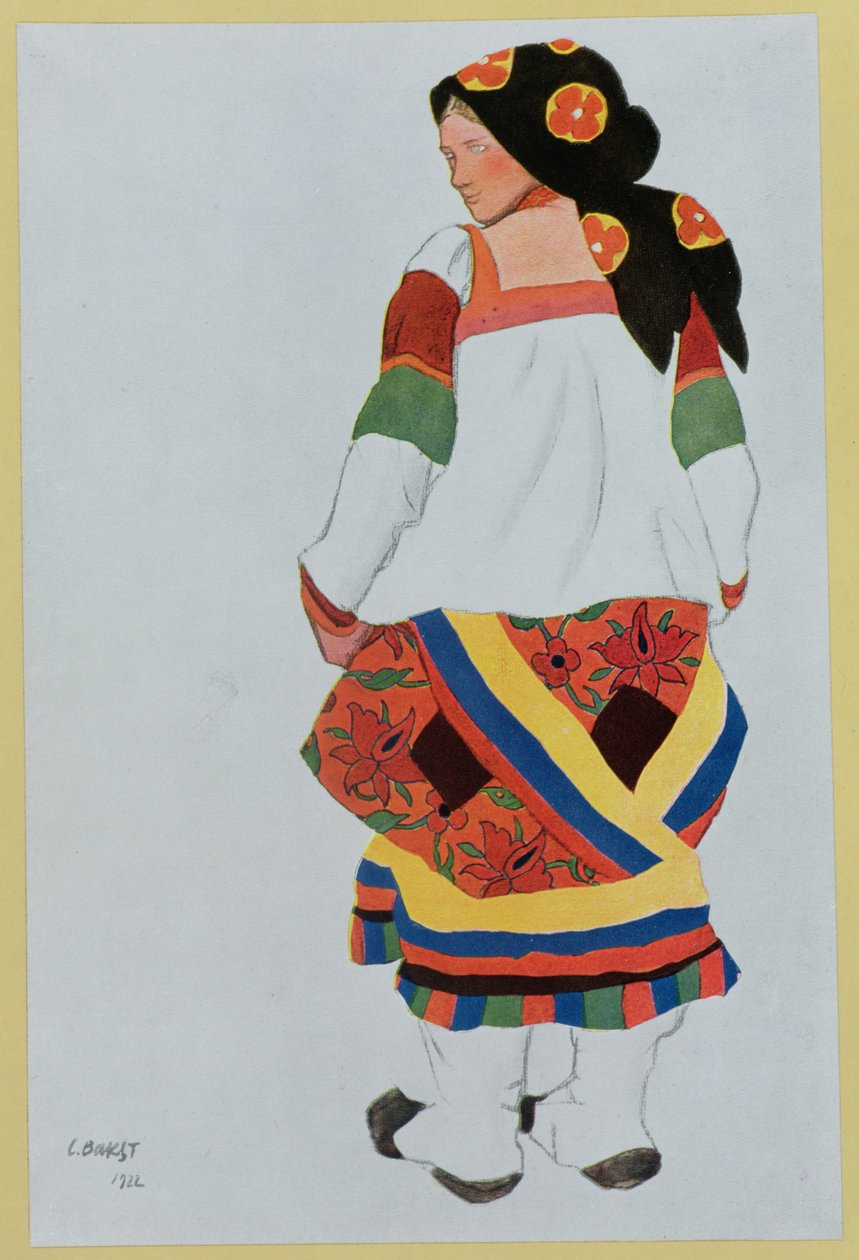 Kostymedesign for en bondepike av Leon Bakst