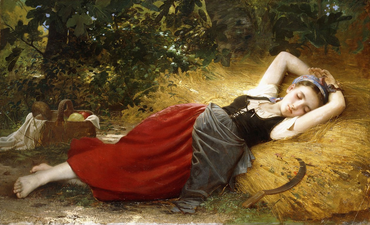 En ung bondepike, sover, 1874 av Leon Bazile Perrault