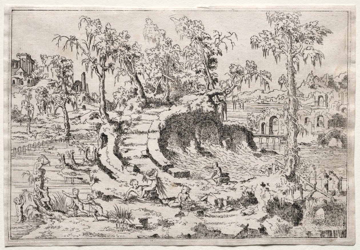 Landskap med Putti, ca. 1550. av Leon Davent