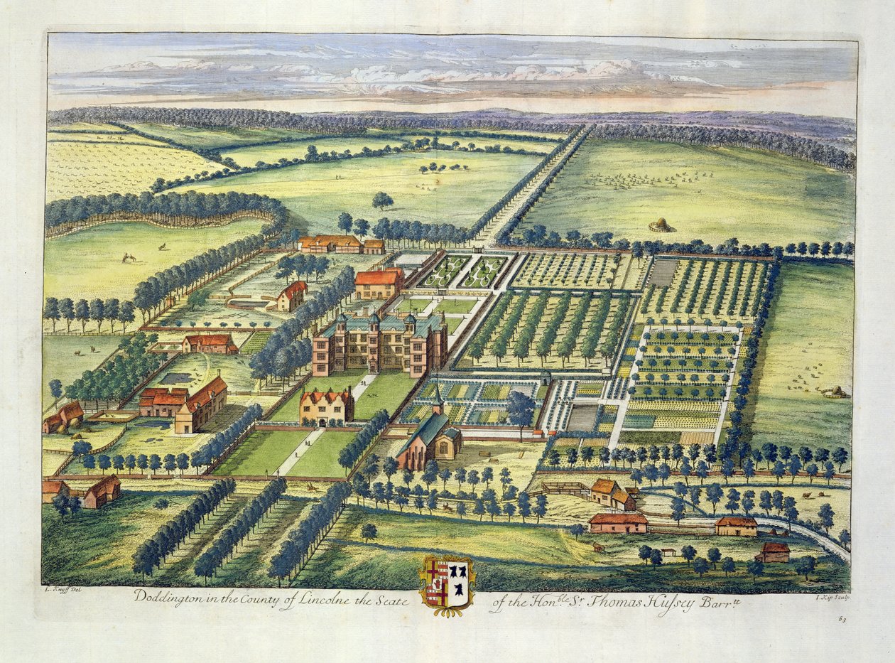 Doddington i fylket Lincoln gravert av Johannes Kip (ca. 1652-1722) av Leonard Knyff