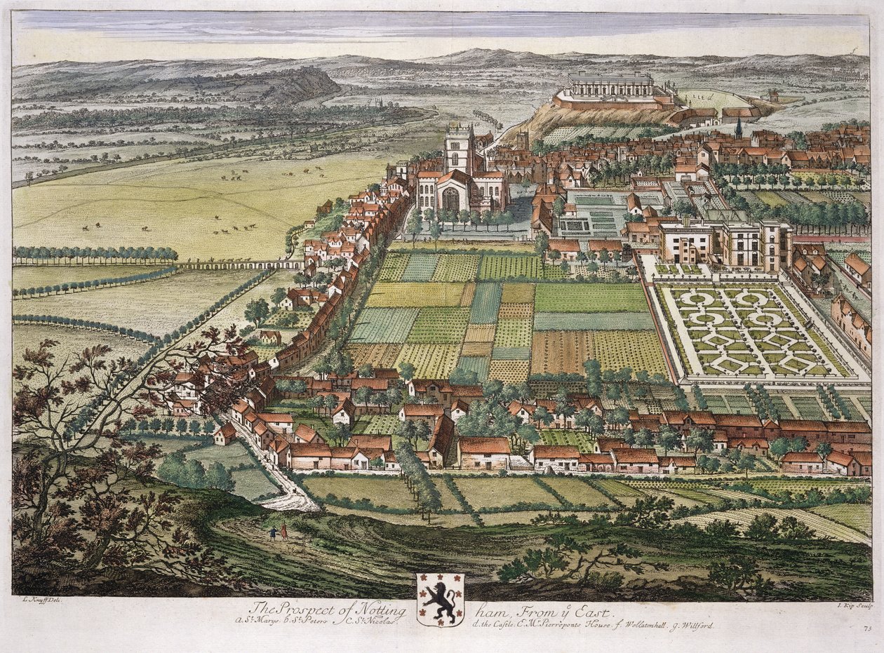 Prospektet til Nottingham fra østen gravert av Johannes Kip (ca. 1652-1722) av Leonard Knyff