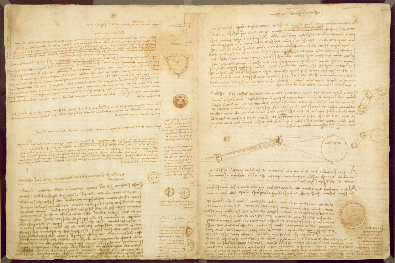 En side fra Codex Leicester, 1508-12 (sepia blekk på linpapir) av Leonardo da Vinci