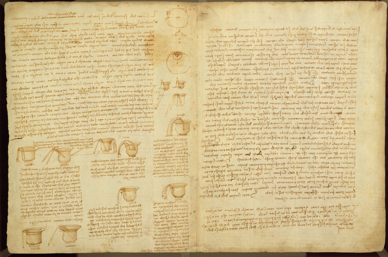 En side fra Codex Leicester, 1508-12 (sepia blekk på linpapir) av Leonardo da Vinci