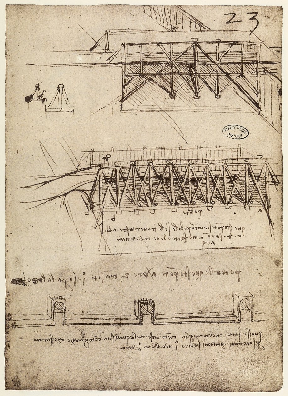 Codex B 2172 f.23r, design for broer, av Leonardo da Vinci