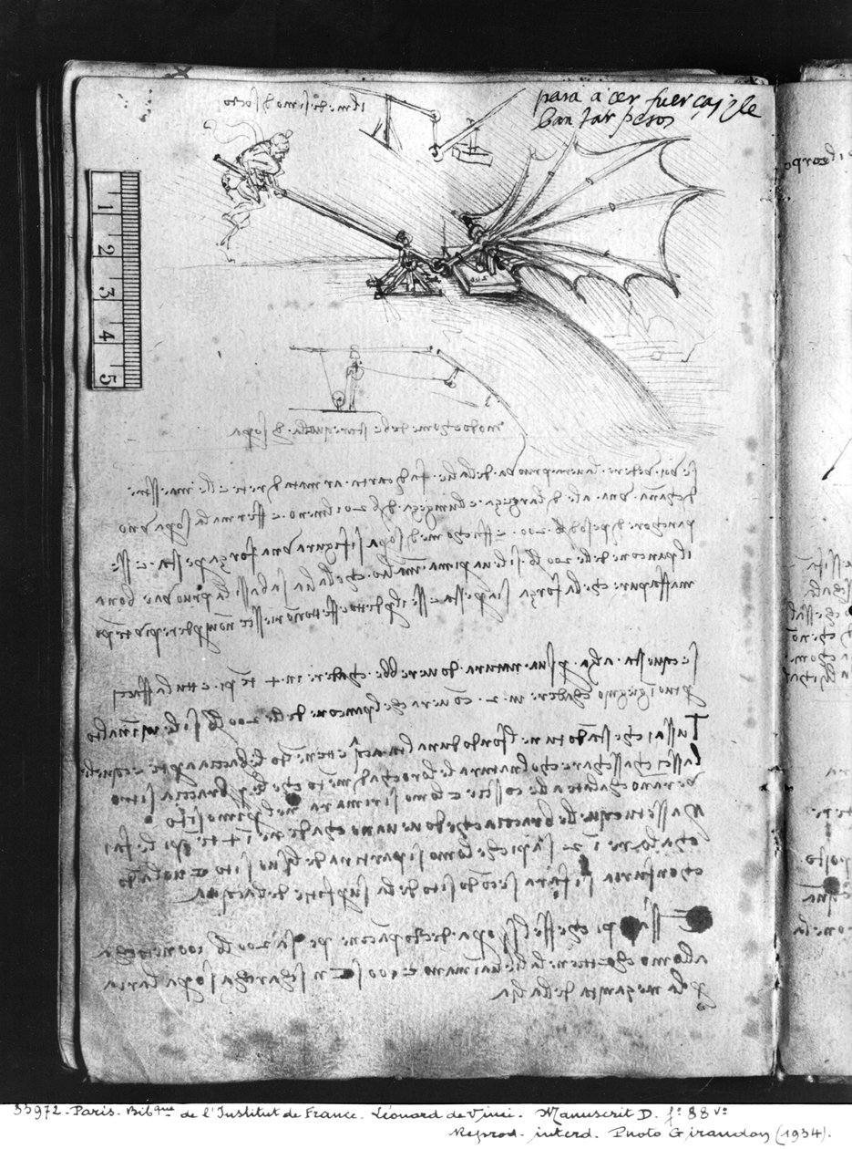 MS B fol.88v Testing av lasttoleransen til en vinge, 1487-90 (penn og blekk på papir) av Leonardo da Vinci