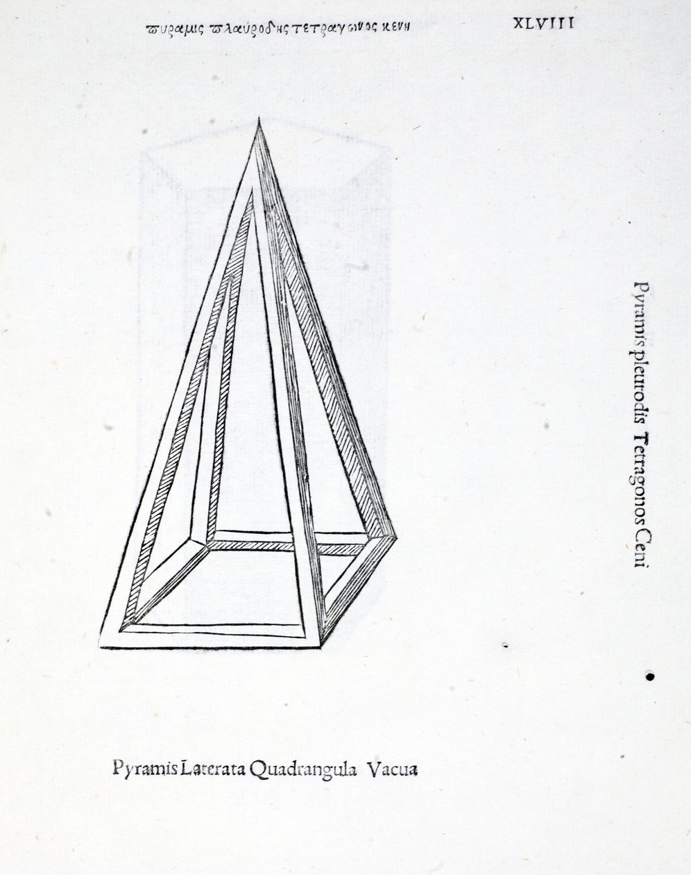 En tom firkantet pyramide, illustrasjon fra 'Divine Proportion' av Luca Pacioli (ca. 1445-1517), opprinnelig pub. Venezia, 1509 av Leonardo da Vinci