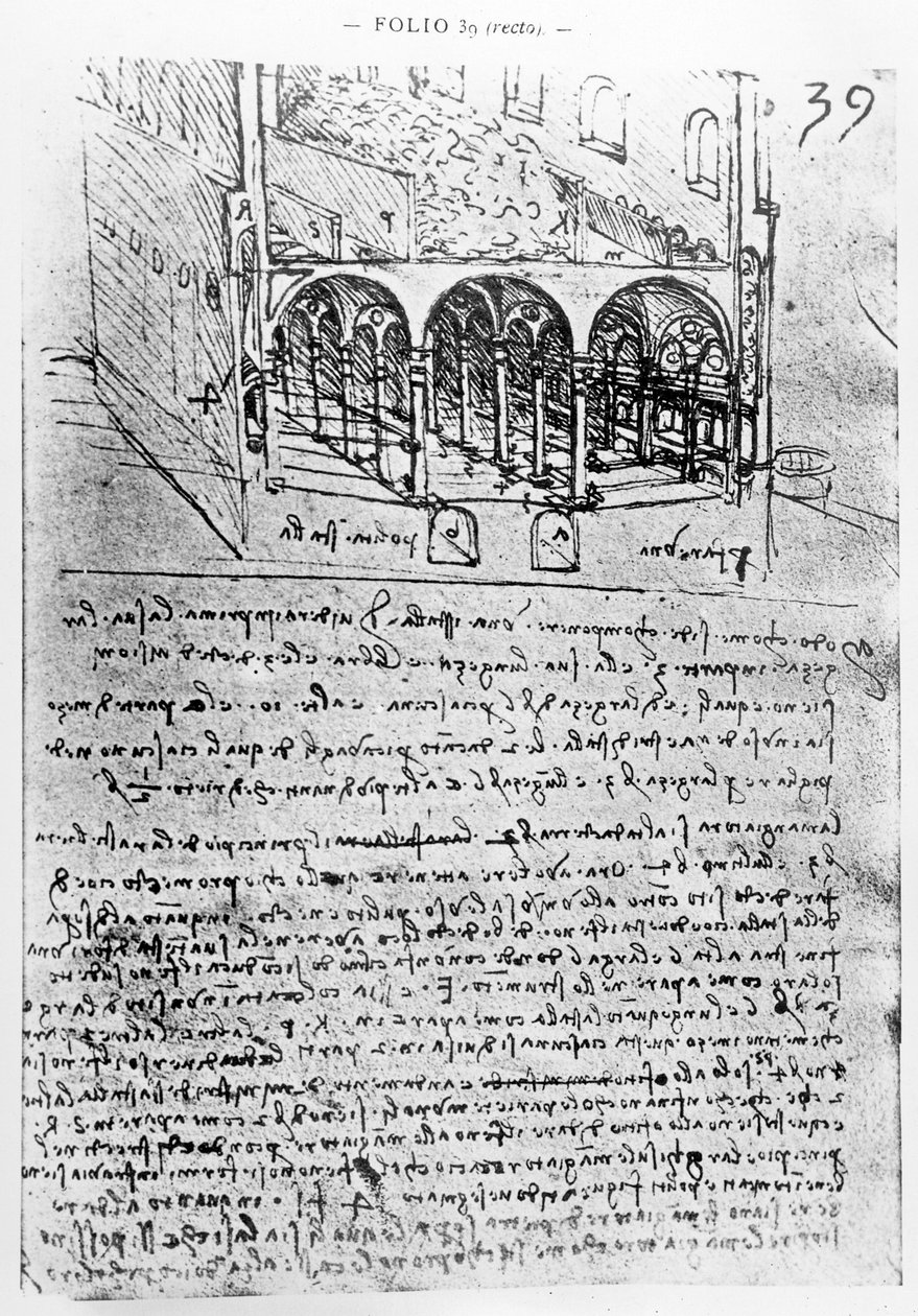 Studier for staller, Folio 39r, fra Paris Manuscript B 2173, 1487-90 av Leonardo da Vinci