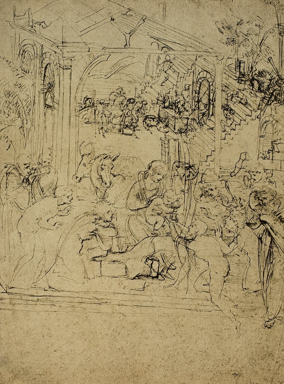 Studie for tilbedelse av magiene; tegning av Leonardo da Vinci. Louvre, Paris av Leonardo da Vinci