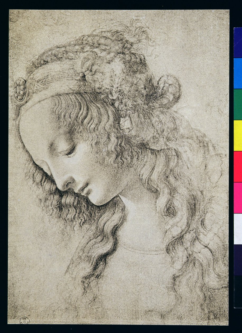 Studie for hodet til Maria Magdalena (kull på papir) av Leonardo da Vinci