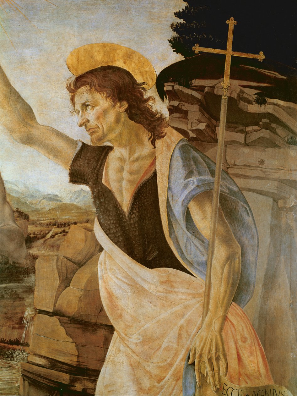 Kristi dåp, detalj av døperen Johannes, 1470-80 av Leonardo da Vinci