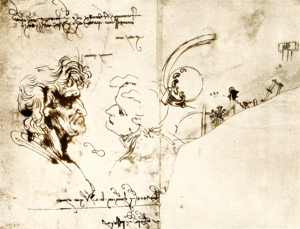 Utkast til to mannlige hoder av Leonardo da Vinci