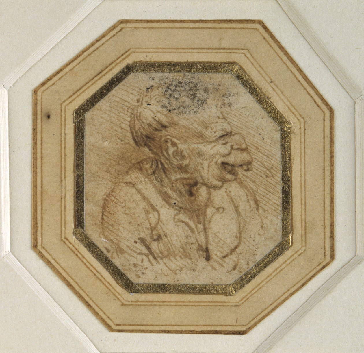 Groteskt hode (penn og blekk på papir) av Leonardo da Vinci