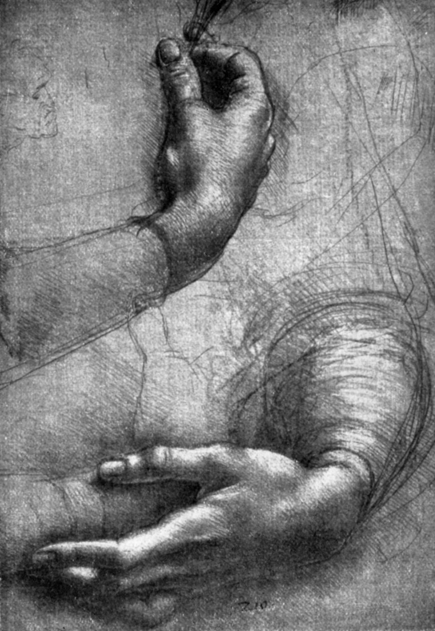 Studie av hender, 1400-tallet 1930. av Leonardo da Vinci